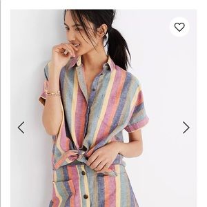 Madewell Short-Sleeve Tie-Front Shirt in Rainbow